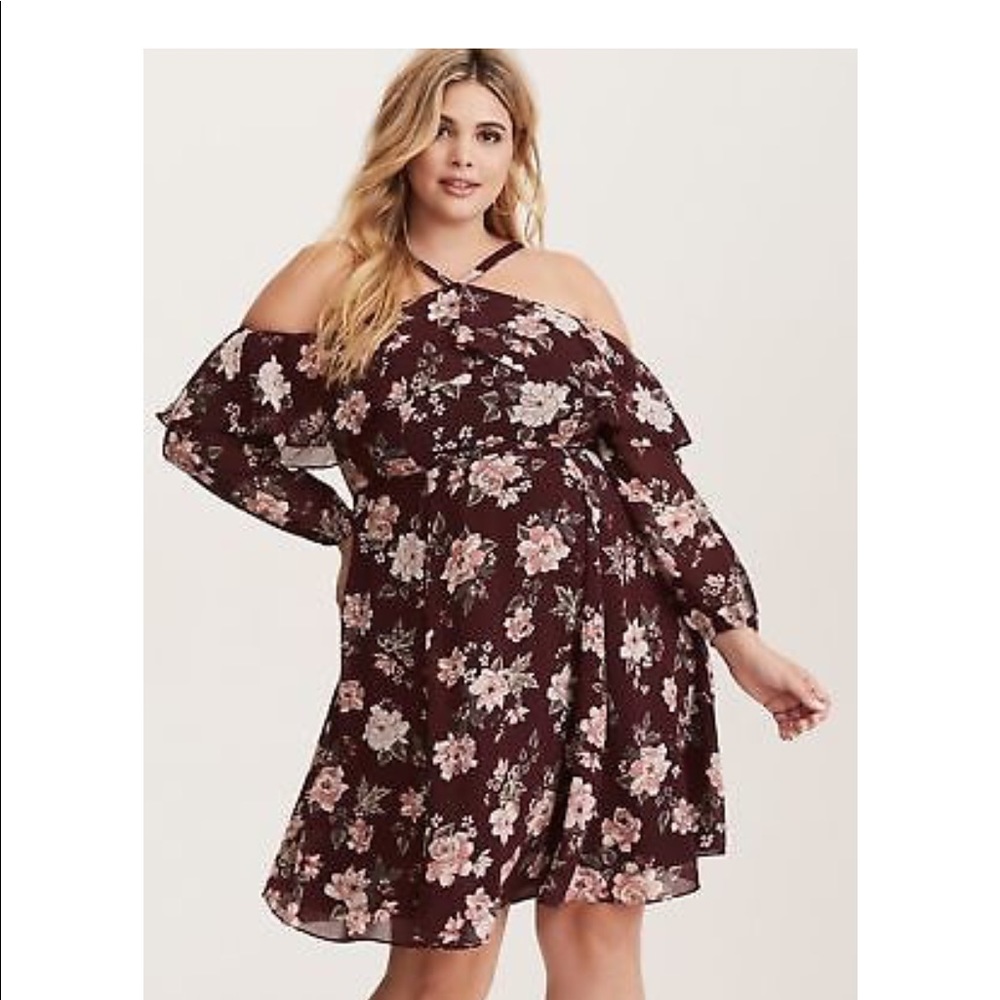 Torrid Cold shoulder floral chiffon dress